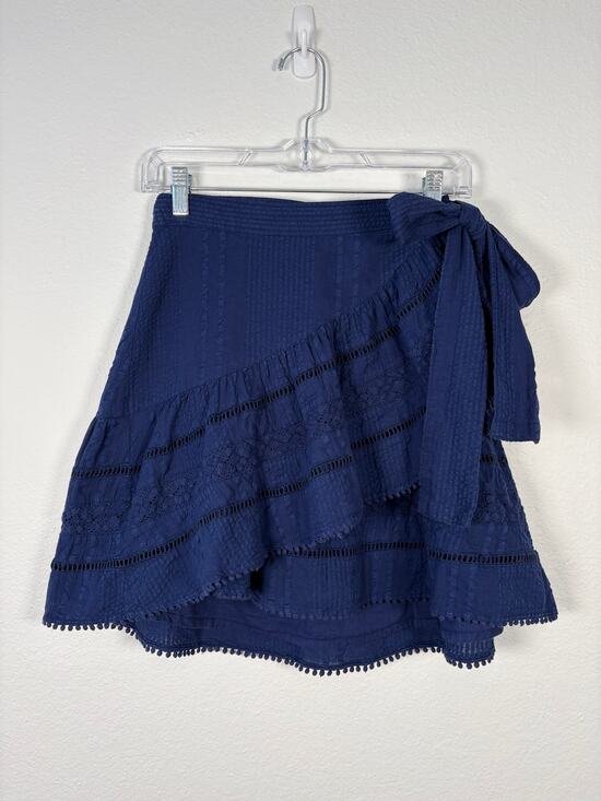 Roller Rabbit Dresses & Skirts - Roller Rabbit Navy Blue Preppy Coastal Boho Lace Trim Mini Mary Wrap Skirt